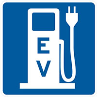 Highway sign with electric vehicle charging station symbol